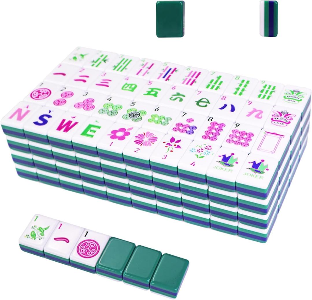 American Mahjong Game Set, Portable Carrying Bag,Acrylic 160 Tiles,Western Mahjong Tiles Set,Complete Ma Jong Set (Green)