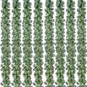 Waipfaru 8Pcs Eucalyptus Garland, 5.9FT Greenery Garland, Green Garland with Flowers, Artificial Faux Silver Dollar Eucalyptus Leaves Vines for Table Home Wedding Mantle Party Indoor Outdoor Decor