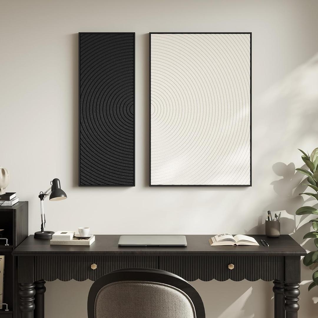 Framed 3D Textured Black and White Abstract Wall Art, 2 Piece, 36" W x 36" H x 2 Pcs
