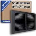 Fits 14x8 Duct Opening | Steel Baseboard Return Air Grille by Handua | Vent Cover Grill | 7/8" Margin Turnback [Depth] to Fit Baseboard | Black | Outer Dimensions: 15.75"W X 9.75 "H