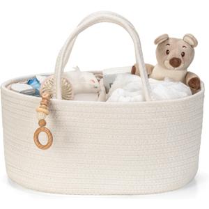 Diaper Caddy Organizer, Empty Gift Basket for Newborn Essentials, Baby Storage Basket, Stylish Gift Bag for Baby Shower, Boys and Girls - Small, Off White