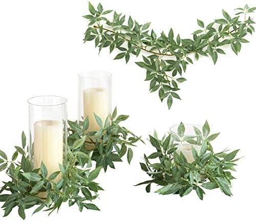 Ling's moment Artificial Costus Leaf Greenery Garland - 6 Pack, Candle Vines, Splicable 2.3ft Stems for Table Centerpieces, Lantern Rings, Backdrop Floral Arrangements & Wedding Arches