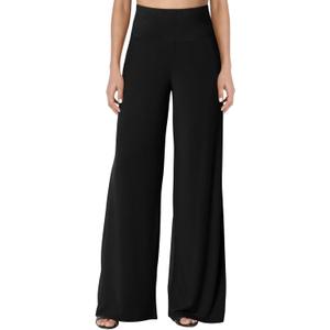 JZC Women's Palazzo Lounge Pants Stretchy Wide Leg Casual Pants Comfy High Waist Flowy Pants S-3XL (Large, A1 All Black)