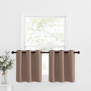 NICETOWN Short Kitchen Curtains Blackout Tiers- Thermal Insulated Light Reducing Window Treatment Valances Drapes for Half Kitchen/Basement Window (1 Pair, 42W by 24L, Cappuccino)