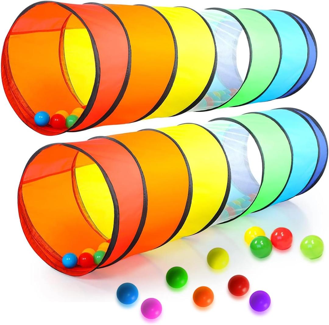 Kids Play Tunnel Set for Toddlers | Double Tunnels for Indoor and Outdoor Fun | Pop-Up Crawl Tunnels for Babies, Toddlers, and Pets | Easy to Set Up, Store, and Transport | Durable and Breathable (2 Pk)