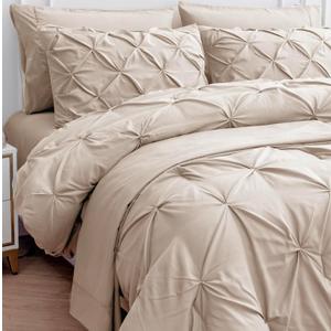 LANE LINEN King Size Comforter Set - 7 Piece Premium Microfiber All-Season King Size Bedding Sets - Includes Comforter, Sheets, Pillowcases & Shams - Super Soft, Fade Resistant & Fluffy Bed Set - Beige
