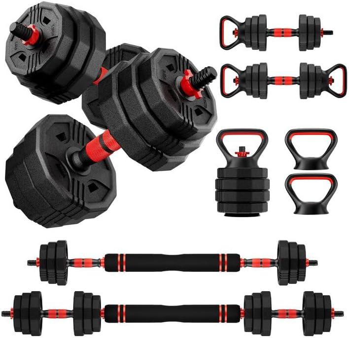 Adjustable dumbbell set, 20/30/45/70/90lbs Free Weight Set with Connector, 5 in1 Multi-Function Dumbbells Set Used as Barbell & Kettlebell, Push up Stand, Fitness for Home Gym Suitable Men/Women
