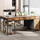 Huuger Computer Desk with 6 Drawers, Office Desk with Shelves, Reversible Gaming Desk, Large Corner Desk with Storage, Work for Home Office, Study, Living Room, 63inch, Rustic Brown