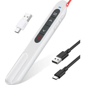 Rechargeable Presentation Clicker USB C Wireless Presenter Remote with Volume Control, RF 2.4GHz White Computer Presentation Remote PowerPoint Clicker Slide Advancer for Teachers Office (White Rechargeable Presentation Clicker USB C Wireless Presenter Remote with Volume Control, RF 2.4GHz White Computer Presentation Remote PowerPoint Clicker Slide Advancer for Teachers Office (White