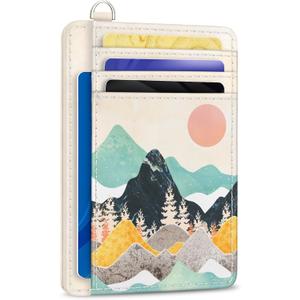 Yonlevres Credit Card Holder Slim Wallet, Sunrise Mountain RFID Wallet Women Front Pocket Card Holder Travel Thin Small Cute ID Window PU Leather RFID Blocking Case Organizer