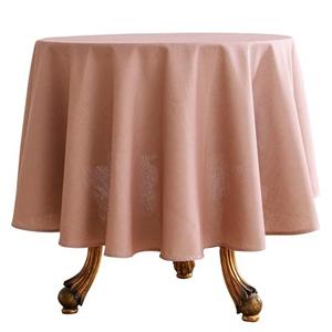 ISAENNE Pink Tablecloth for Round Tables,Linen Table Cloth Solid Color Plain Simplicity,Heavy Durable Table Cover for Dining Kitchen Decor Party Banquet, Diameter 55"