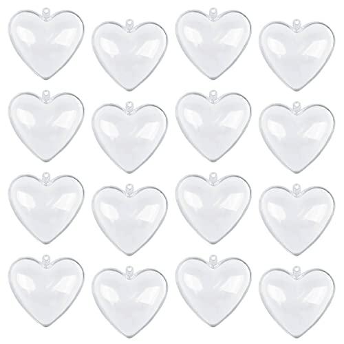 Jangostor 20 Packs Clear Heart Ornaments Balls Valentine‘s Day Ornaments Ball to Fill, DIY Plastic Fillable Valentine Decorations Tree Balls Baubles Craft Transparent Ball (6.5CM)