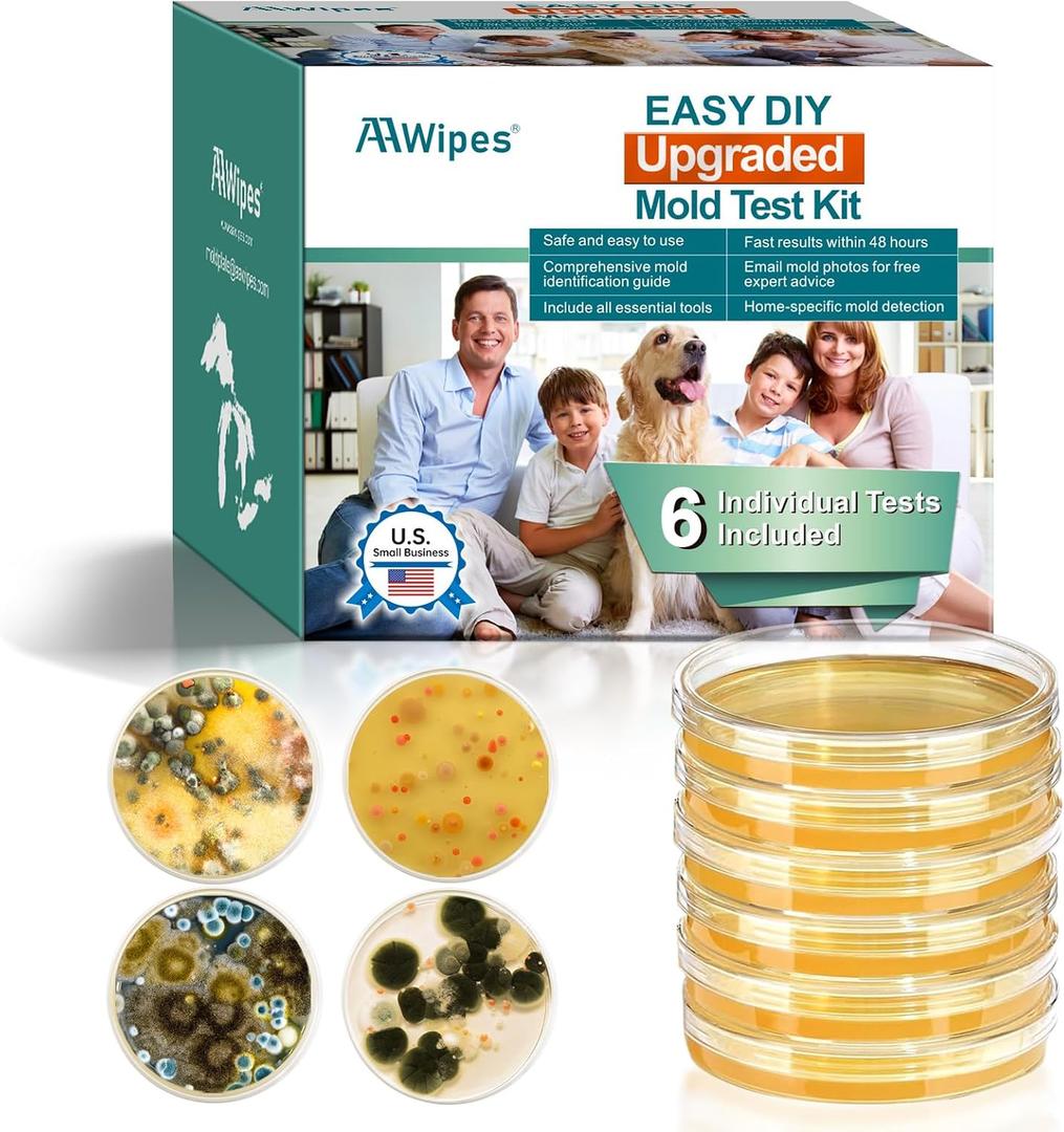 AAwipes Mold Test Kit, 6 Individual Tests for Home House Mold Detector DIY Air Mold Tester Black Mold Includes Detailed Mold Identification Guide (6)