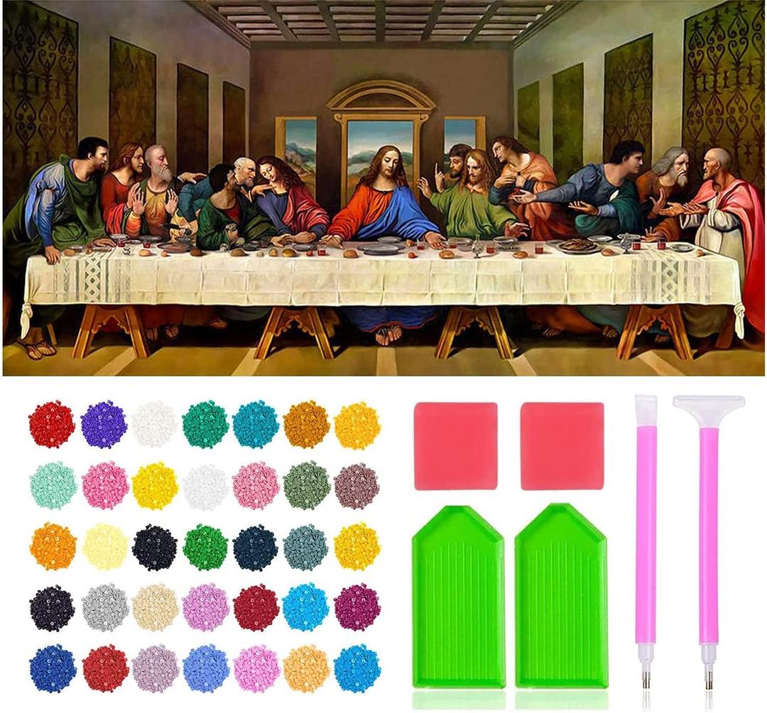 5D DIY Diamond Painting Kits for Adults, Large Size Full Drill Diamond Arts Rhinestone Pasted, DIY Painting Diamond Dot Arts Crafts for Home Wall Decor Gift, 15.8"x33.5" (The Last Supper)