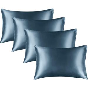 BEDELITE Satin Pillowcase for Hair and Skin, Super Soft Similar to Silk Pillow Cases 4 Pack with Envelope Closure, Cooling Pillowcases for Women Men (20"x30" Queen Size, Bluesteel)
