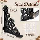 Blulu 8 Pack Cast Iron Brackets Antique Style Shelf Brackets with Screws 3 7/8" x 3 7/8" Decorative Wall Mount Mental Shelving Heavy Duty Victorian Style Shelf (Black)