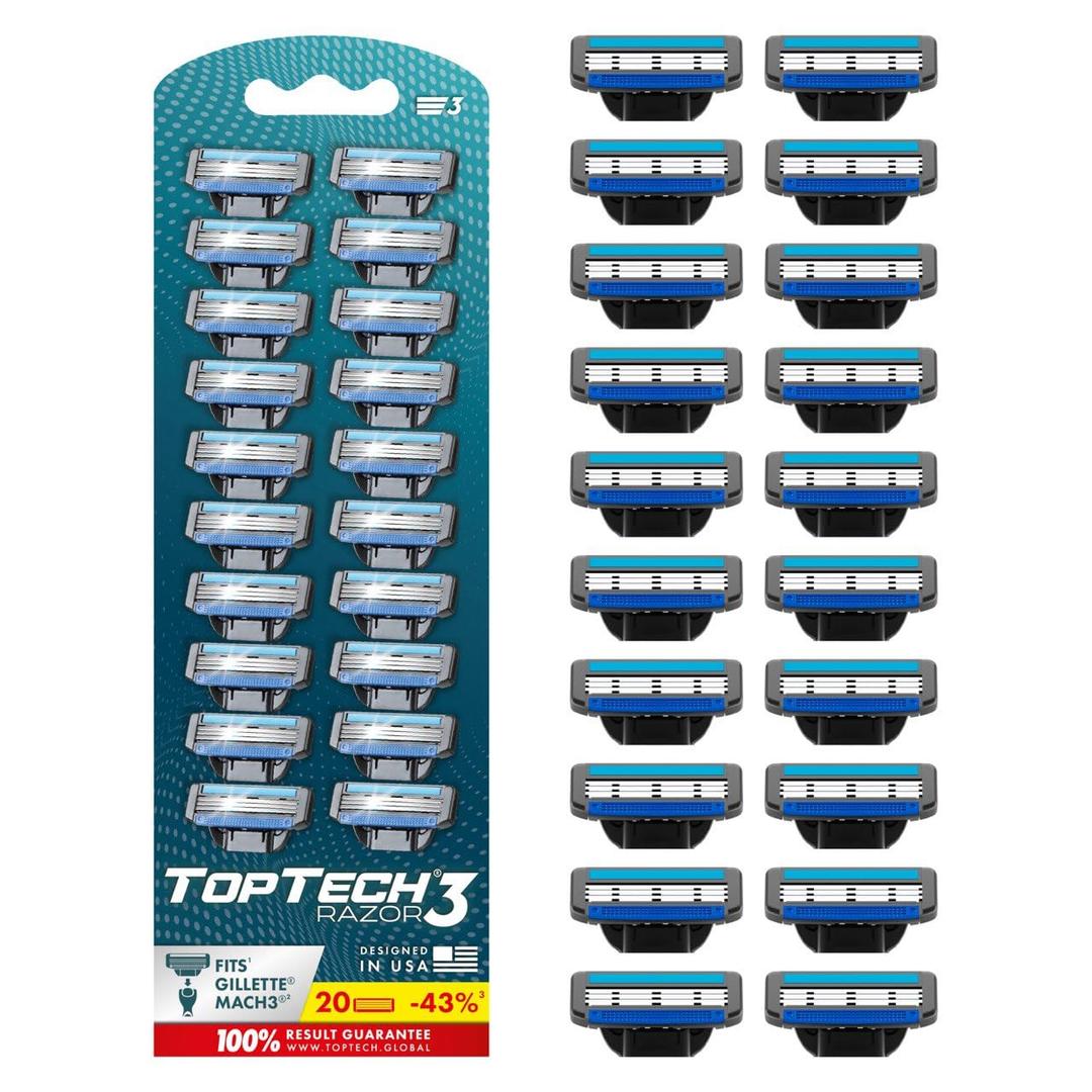 Razor 3 for Men - Replaceable Cartridges for Manual Shaving Razor - 3-Blade Technology Refills - Fits Gillette Mach3 - Soft Shave Sharp Blades - Cost-effective Refill (20 refills)