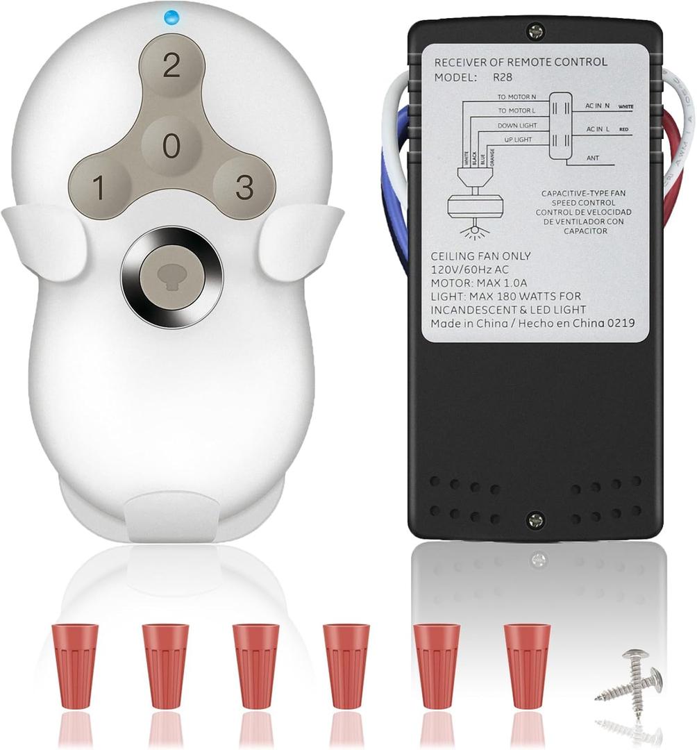 Universal Ceiling Fan Remote Control Kit, 3-Speed Fan and Dimmer Light Control, Easy DIY Install, Replacement for Hunter Hampton Bay Harbor Breeze Litex and More Brands (Models 99122, 99123, 99600)