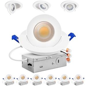 Adetu 4 inch 5CCT Gimbal Led Recessed Lights, 360°+90° Adjustable Directional Recessed Lighting, 2700K/3000K/3500K/4000K/5000K Dimmable Retrofit Eyeball Can Lights with Jbox, ETL(White, 6 Pack)