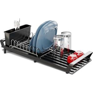 Home Zone Living Small Collapsible Dish Drying Rack for RVs and Small Kitchens with Adjustable Length and Utensil Caddy