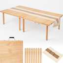 Wooden Folding Picnic Table - 60" x 30" Boho Low Picnic Table with Table Runner, Foldable Table for Indoor Outdoor Camping, Wedding, Beach, Garden, Party, 60" x 30" x 15.7"