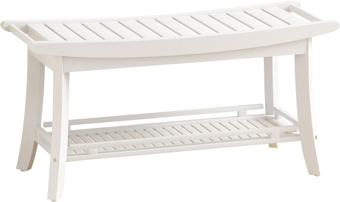 Bamboo Entryway Storage Bench with Shelves Shoe Rack Bench Seat Organizer for Porch Bedroom Bathroom Balcony 39 x 13 x 19.2 Inches White (39 X 13 X 19.2 Inches Wihte)