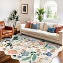 5x7 Living Room Area Rugs: Washable Floral Non-Slip Rug for Bedroom Dining Room Ultra Soft Carpet for Nursery Kitchen Home Office Farmhouse Thin Floor Mat for Teen Girls and Boys Dorms (5x7,Cream)