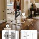 No Pawblems Full Metal Free Standing Dog Gate with Door, 30'' Tall Foldable Freestanding Pet Gate for Indoor & Outdoor, Up to 78 Inch Extra Wide Dog Fence for Doorways, Stairs, Deck, Yard - White