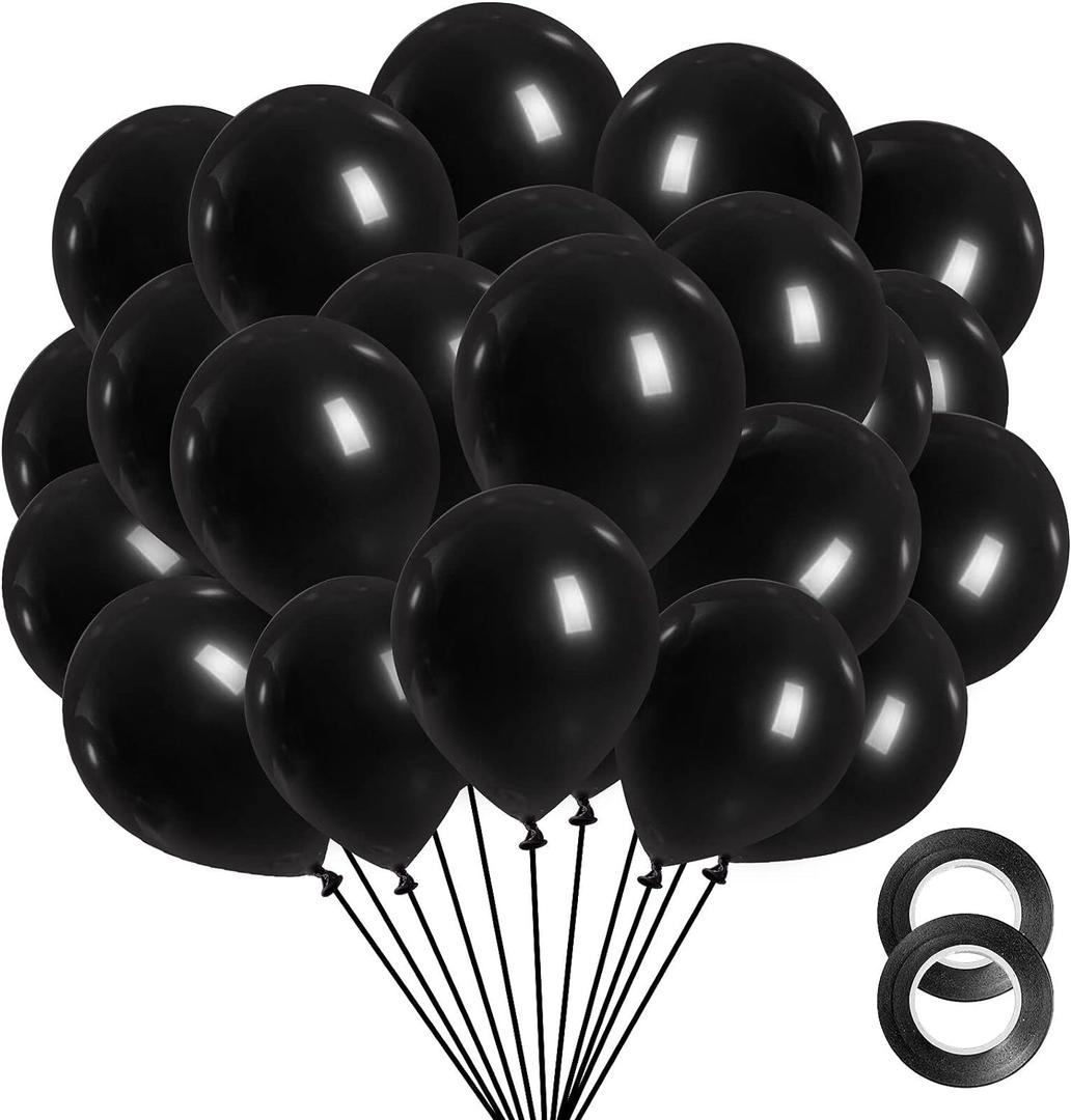 FOTIOMRG Black Balloons 12 inch, 100 Pack Black Latex Balloons for Birthday Graduation Halloween Baby Shower Father's Day Party Decorations