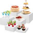 6PCS Buffet Risers, Premium Large Food Risers for Buffet Table, Catering Dessert Cake Stand for Party, Collectibles Jewelry Display Stand, White Acrylic Cube Boxes Nesting Risers(Size 10" 9" 8" 7" 6" 5")
