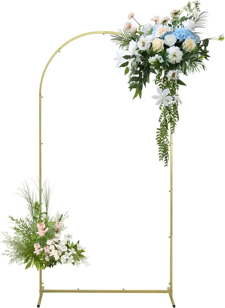 Wedding Arch Backdrop Stand, Gold Metal Arch Backdrop Stand for Wedding Baby Shower, Birthday, Anniversary, Graduation Garden Balloon Arch Decoration (Gold-7.2X3.9FT)
