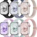 Slim Braided Bands for Apple Watch Band 40mm 41mm 42mm 38mm 46mm 44mm 45mm 49mm Women,Stretchy Solo Loop Nylon Elastic Thin Narrow Skinny Strap for iWatch Ultra 3/SE 3 Series 11 10 9 8 7 6 5 4 3 2 33 (02-black/blue gray/starlight/lavender/turquoise/pink sand)