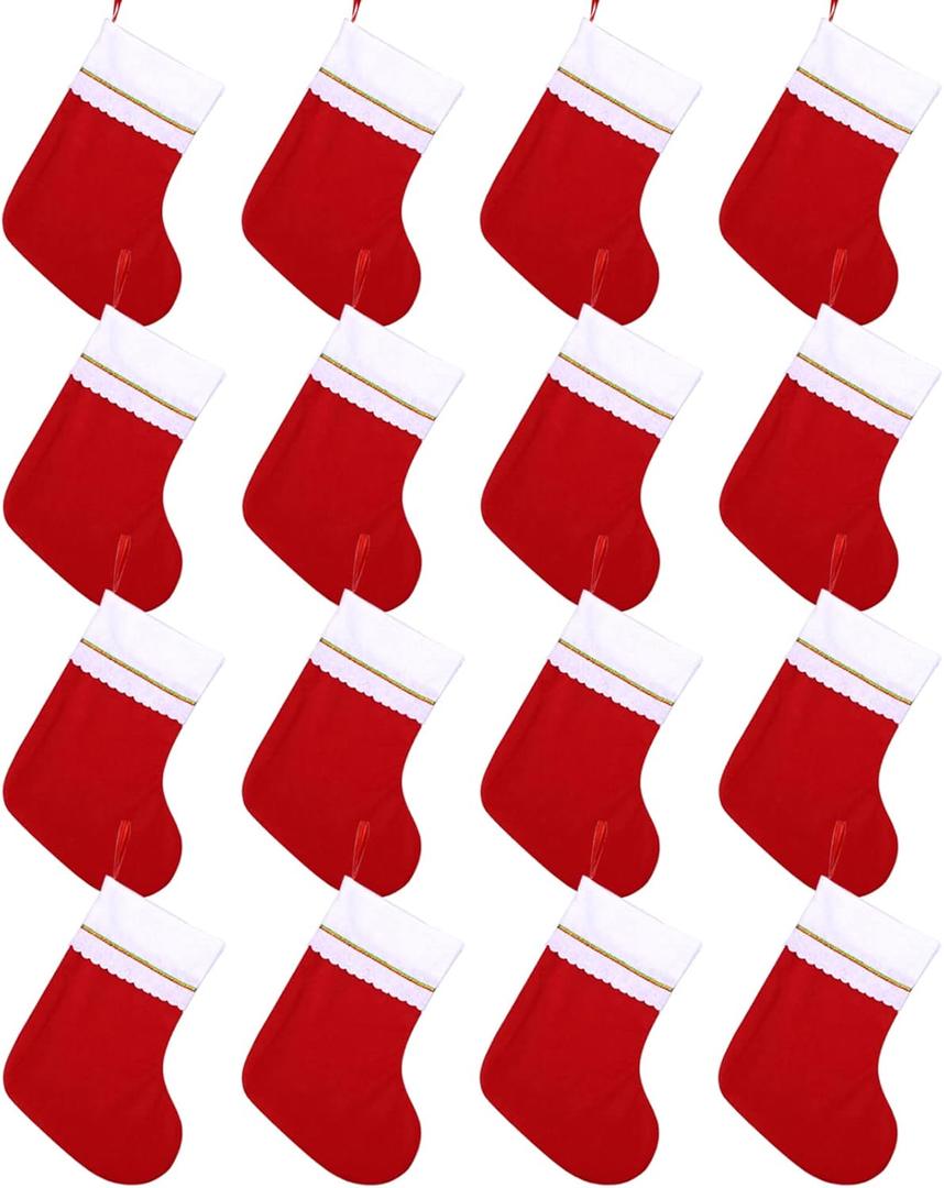 Cooraby 16 Pack Red Felt Christmas Stockings 9 Inches Xmas Fireplace Hanging Stockings Holiday Decorations Stockings for Christmas Decorations