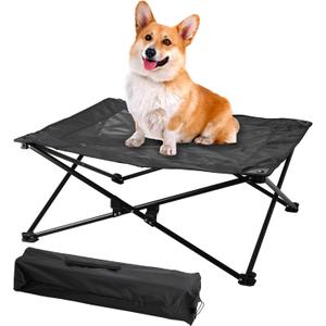 Elevated Dog Bed with Breathable Mesh, Folding Dog Cot Bed Raised Cooling Pet Bed with Carrying Bag Portable Camping Cot for Indoor and Outdoor, 30x30x11.8 inch (Black, Large)