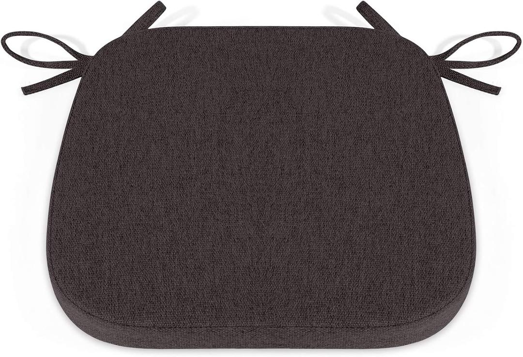 Shinnwa Dining Chair Cushions, Non Slip Kitchen Chair Pads with Ties, Indoor Seat Cushions, 15 x 15.5 inches, Dark Brown