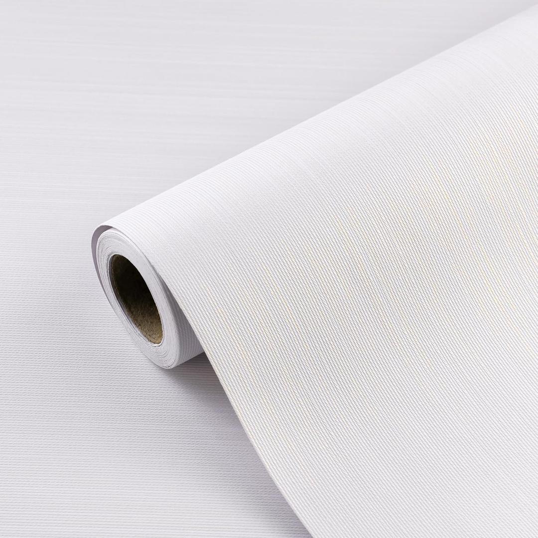 Grasscloth Peel and Stick Wallpaper, A Set of 23.6"x472" Textured Self-Adhesive Waterproof Vinyl Fabric Cream White Contact Paper, Wall Paper for Kitchen, Shelf Linen, Bathroom, Bedroom