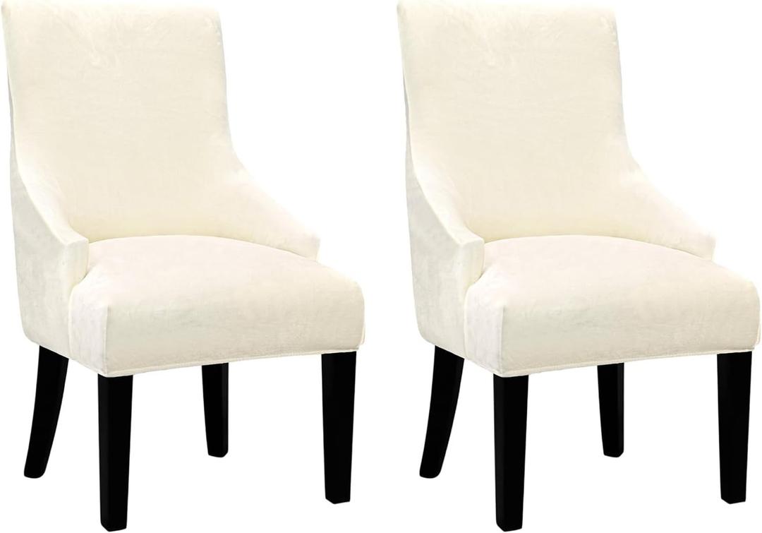 Velvet Wingback Dining Chair Cover Soft Stretch Accent Chair Cover Slipcover Thick Plush Wing Back Chairs Covers Furniture Protect Washable Chairs Protector Covers for Dining Room (Beige, 2)