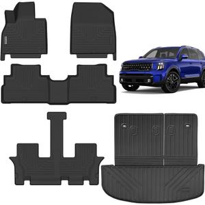 Floor Mats for 2020-2024 2025 Kia Telluride 7/8 Seats, TPE All Weather Protection 3 Rows Car Cargo Liners with Trunk Mat Covering The Backrest Car Accessories