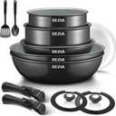 BEZIA Induction Cookware with Healthy Ceramic Coating, Nonstick Pots and Pans Set 13pcs with Detachable Handles, Induction RV Kitchen Set with Removable Handles, Oven Safe