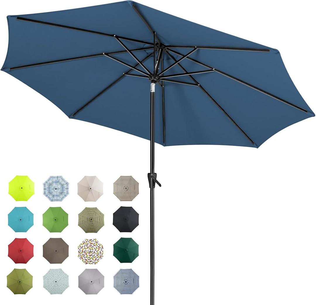 Tempera Patio Market Outdoor Table Umbrella with Auto Tilt and Crank, Large Sun Umbrella with Sturdy Pole & Fade Resistant Canopy, Easy to Set