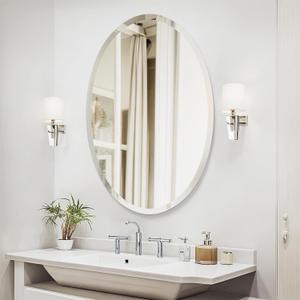 20x28 Inch Frameless Oval Bathroom Mirror, Bathroom Mirror for Over Sink, Beveled and Polished, Decorative Wall Mirror for Bathroom, Bedroom, Vanity, Entryway, Modern & Elegant Look (Silver 1 Pack)