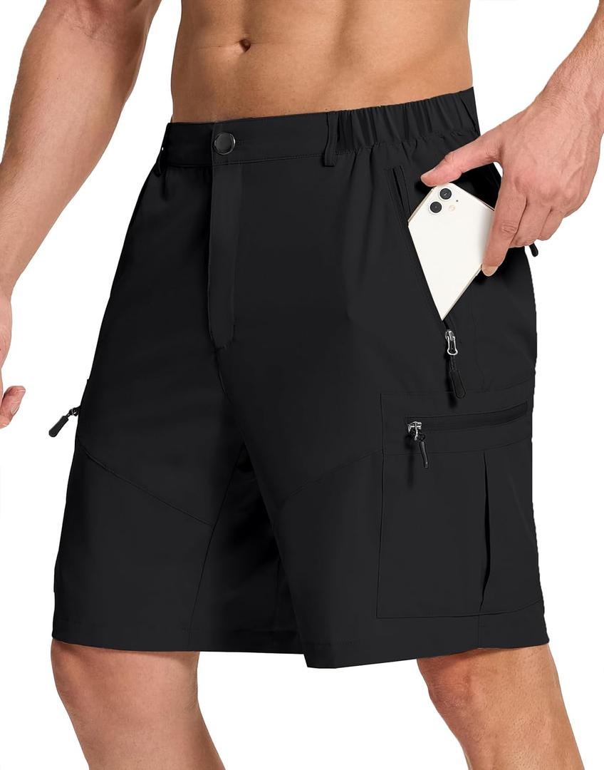 Mens Hiking Cargo Shorts with 6 Zipper Pockets 9" Quick-Dry Lightweight Short for Golf Casual Fishing (X-Large Short, Black)