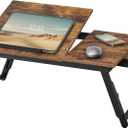 SONGMICS Bed Laptop Desk, Folding Bed Tray for Laptop up to 15.6 Inches, Adjustable Angle and Height, Portable for Working Reading Writing Breakfast, Bamboo Legs, Drawer, Rustic Brown ULLD105B01 (13.7"D x 21.8"WBamboo+MDF)