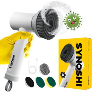 SYNOSHI Electric Spin Scrubber, Power Cleaning Brush with 3 Heads, Cordless Waterproof Shower Scrubber with Dual Speed, Perfect for Cleaning Bathroom, Tile, Cars, Floor. Electric Scrub Brush for tub