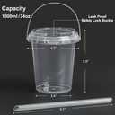 TUZAZO 15 Pack 34 oz Drink Buckets with Lids and Straws, Clear Plastic Bucket Cups with Handles for Lemonade, Smoothies, Iced Coffee Cups, Summer Beach Pool Party Supplies