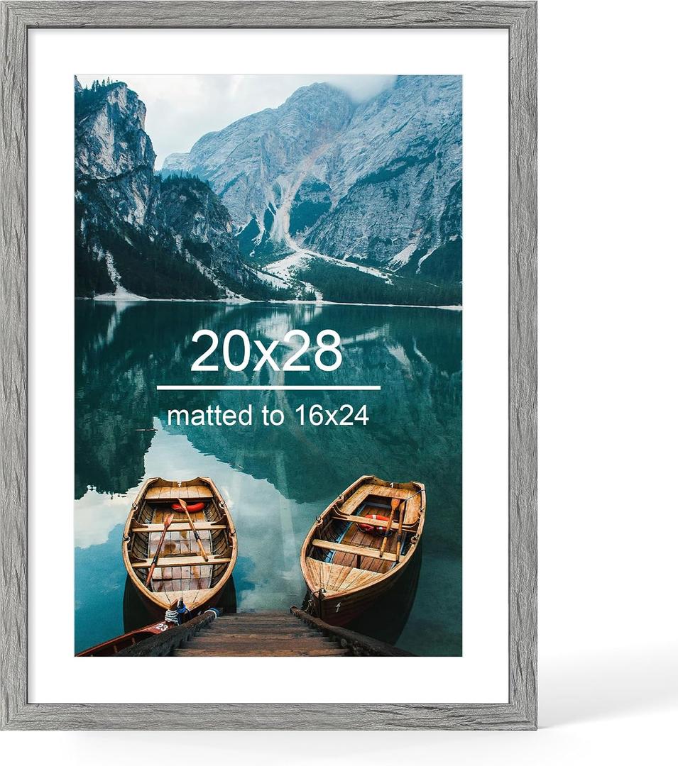 Hongkee 20x28 Picture Frame, Rustic Grey Wood Style, Wall Mounting