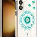 Unov Case Compatible with Galaxy S24 FE Case Magnetic Clear with Design Compatible with MagSafe Slim Protective Soft TPU Bumper with Hard PC Back Embossed Pattern (Mint Mandala)