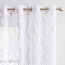 jinchan White Sheer Curtains for Bedroom 96 Inch Length Leaf Embroidered Semi Sheers for Living Room Botanical Embroidery Voile Transparent Grommet Window Treatments 2 Panels