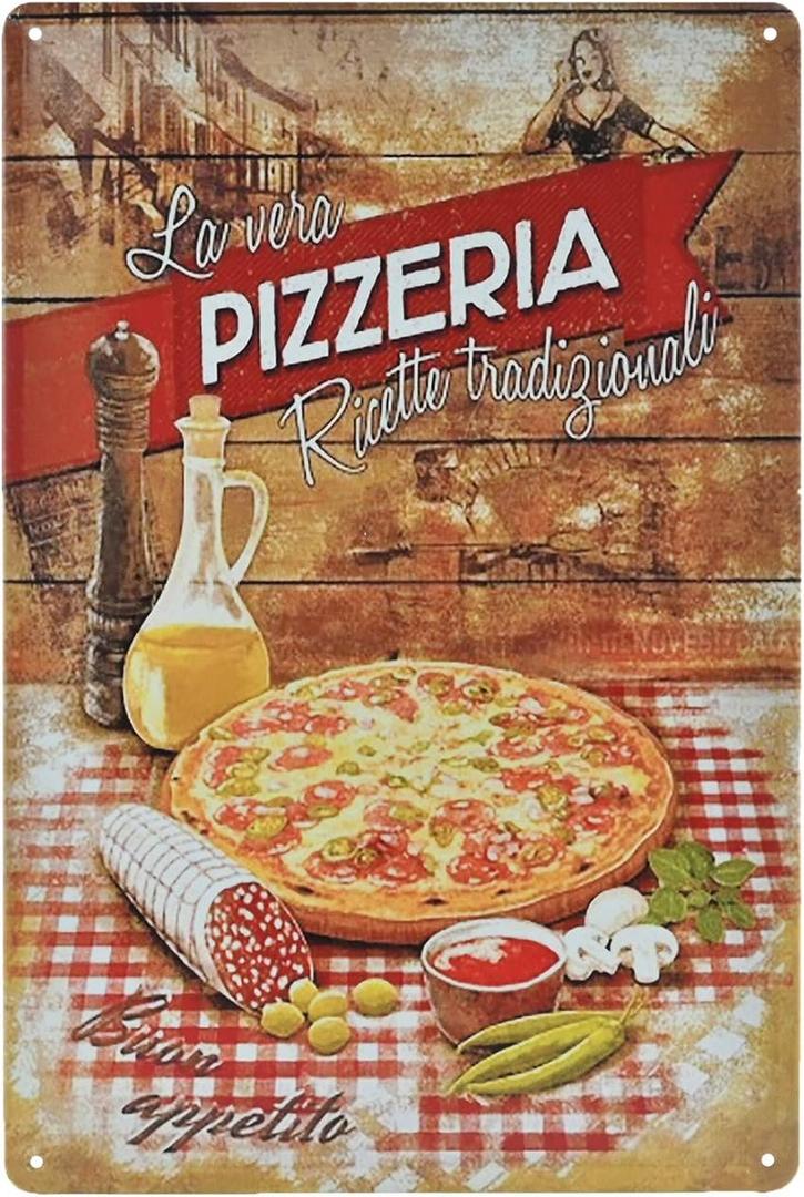 TREEPERI Vintage Metal Sign - Pizzeria Fast Food Shop Tin Sign Wall Decor Prints