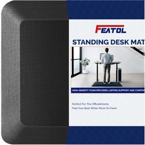 FEATOL Anti Fatigue Mats for Standing, 9/10 Extra Thick Ergonomic Standing Desk Mat, Comfort & Durable Memory Foam Standing Mat at Home,Office All Day (20" x 32", Black) (32"L x 20"W x 0.9"Th)